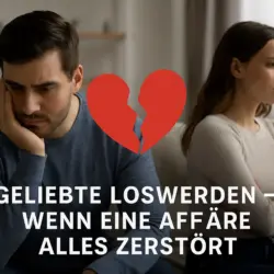 Paar sitzt distanziert im Wohnzimmer nach einer Affäre – Symbolbild für Schmerz, Trennung und den Wunsch, die Geliebte loszuwerden.